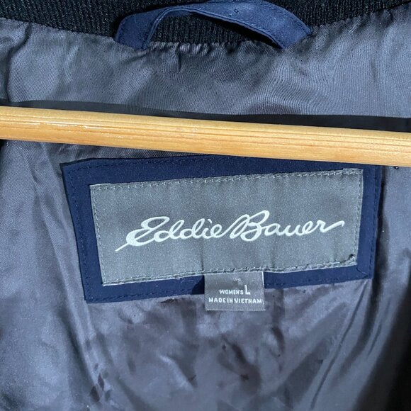 Navy blue, real down hooded puffer coat -Eddie Bauer - Picture 4 of 7